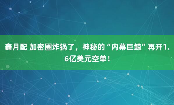 鑫月配 加密圈炸锅了，神秘的“内幕巨鲸”再开1.6亿美元空单！